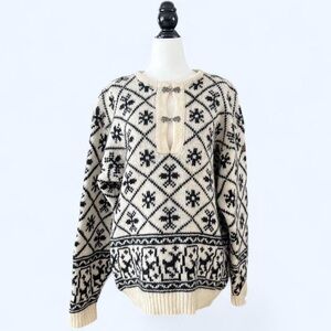 Vintage Sportique By Cubus New Wool Nordic Metal Clip Front Holiday Sweater